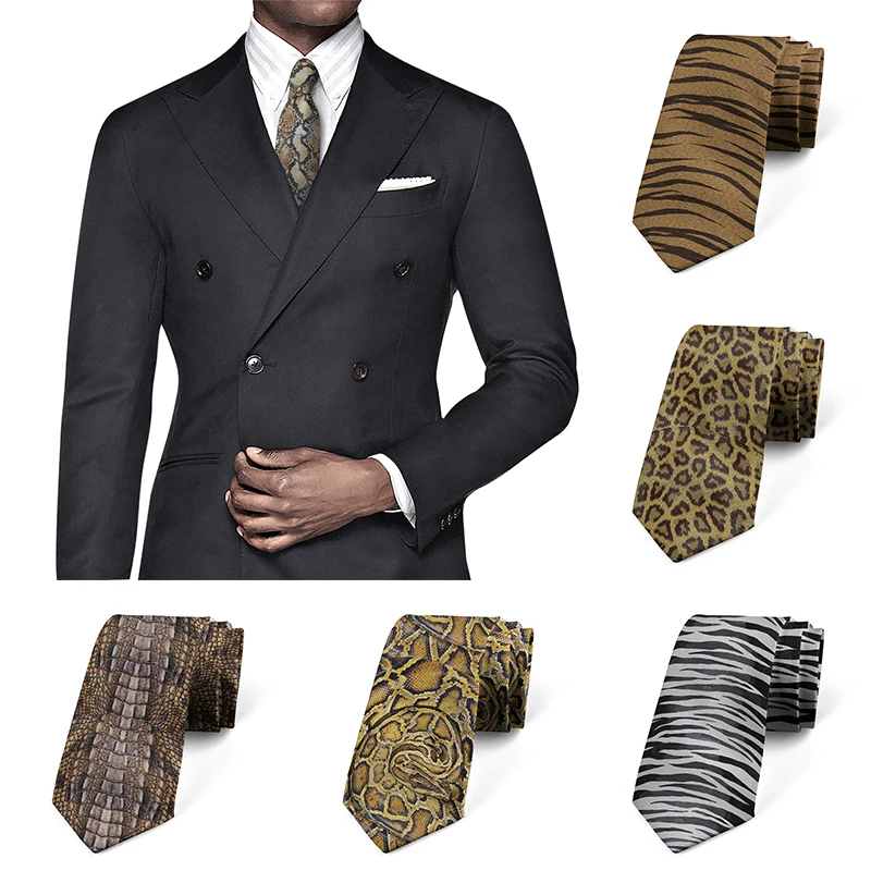 Top Trends: New Animal Skin Polyester Slim Fashion Tie 8cm Wide Snake Skin Leopard Print Fun Necktie Wedding Party Shirt Accessories For Men Shoppable Styles