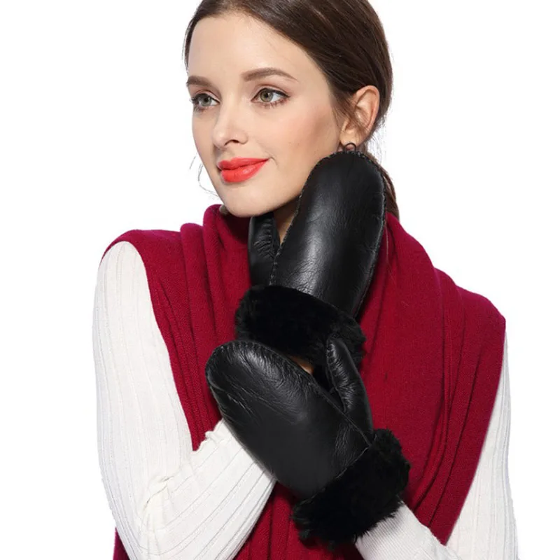 Top Trends: Super Warm Mittens 100% Genuine Leather Fur Winter Gloves Women's Gloves Mittens Warm Waterproof Antifreezing Ladies Mittens Shoppable Styles - Image 2