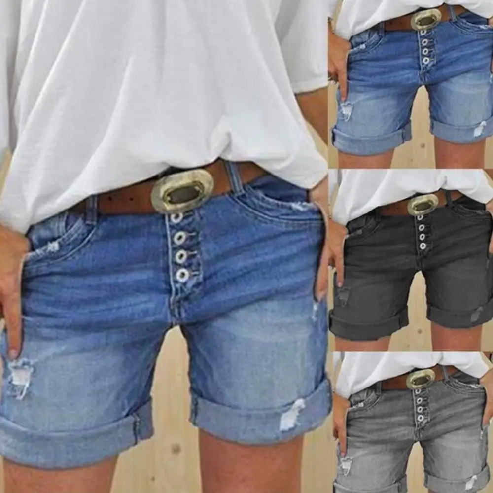 Top Trends: Women Summer Denim Shorts Sexy Ripped Hole Button Jeans Shorts Ladies Plus Size Regular Short Pants Shoppable Styles