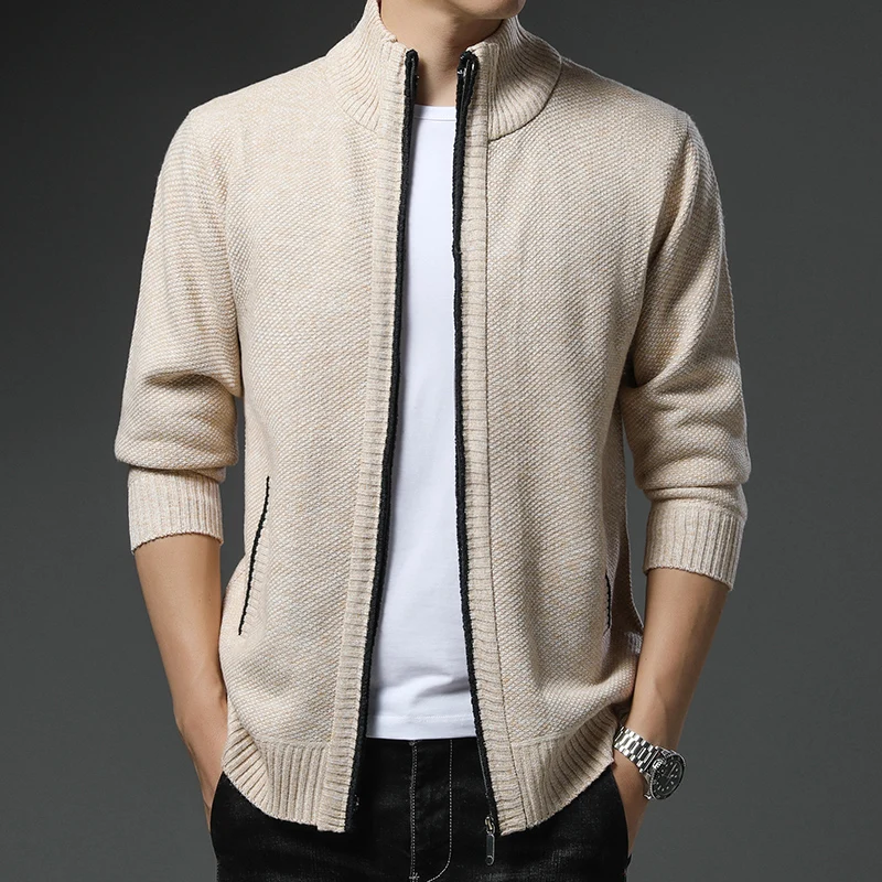 Top Trends: Men's Knit Sweater Cardigan New Jumper Coat Spring Winter Fleece Warm Wool Clothes Cold Blouse Zipper Jacket Male Cardigans Shoppable Styles