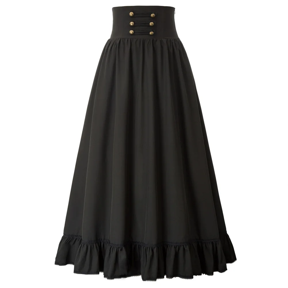 Top Trends: SD Women Skirt Summer Clothes Gothic Maxi Skirt High Waist Ruffled Hem A-Line Elastic Waist Vintage Pleated Casual Party Skirt Shoppable Styles