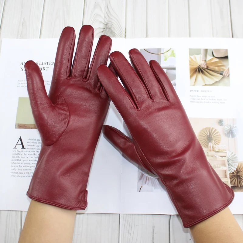 Top Trends: New Women&#039;s Leather Color Gloves Sheepskin Classic Straight Style Knitted Lining Spring Driving Mittens Autumn Shoppable Styles