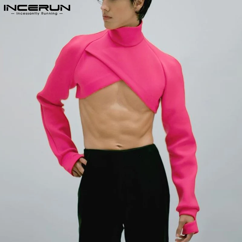 Top Trends: Fashion Men Crop Tops Solid Turtleneck Long Sleeve Sexy Casual Irregular Tops Streetwear 2023 Undershirt Camisetas INCERUN 5XL 7 Shoppable Styles