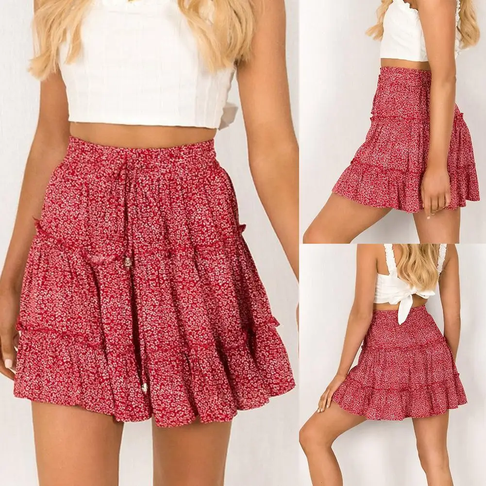 Top Trends: Summer Floral Print Boho Sexy Mini Skirt Women Bandage Fashion High Waist Frills Short Skirt For Women Plus Size Pleated Skirts Shoppable Styles