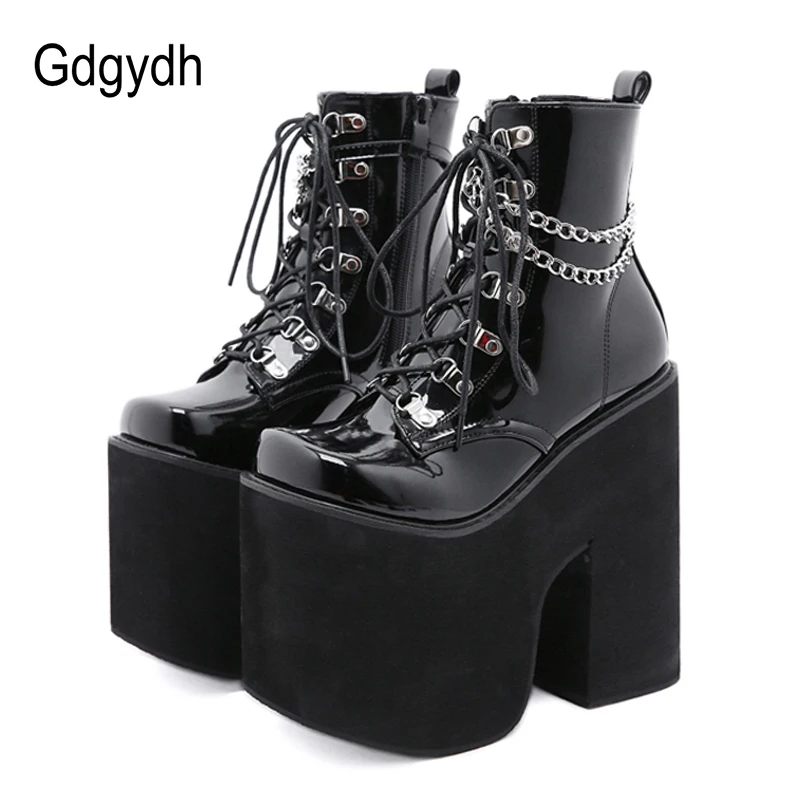 Top Trends: Gdgydh Height 17cm Nightclub Stage Ankle Booties Women Extreme Thick Platform Heel Gothic Punk Shoes Girls Sexy Chain Party Boot Shoppable Styles