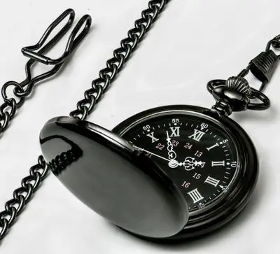 Top Trends: Retro Black Fashion Smooth Steampunk Quartz Pocket Watch Stainless Steel Pendant 37CM Chain For Men Women Shoppable Styles