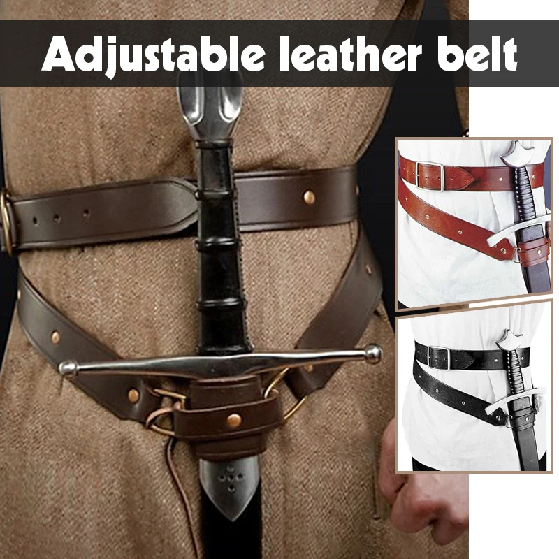 Top Trends: Medieval Renaissance Sword Holder Adjustable PU Leather Waist Belt Waist Sheath Men Larp Knight Weapon Cosplay Belt Holster Shoppable Styles