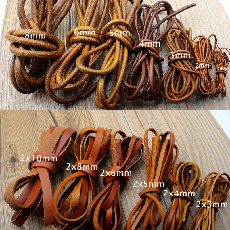 Top Trends: 2M 2 3 4 5 6 8 Mm Genuine Leather Cord Flat Round Retro Yellow Brown Cow Leather Cords String Rope Bracelet Findings DIY Jewelry Shoppable Styles