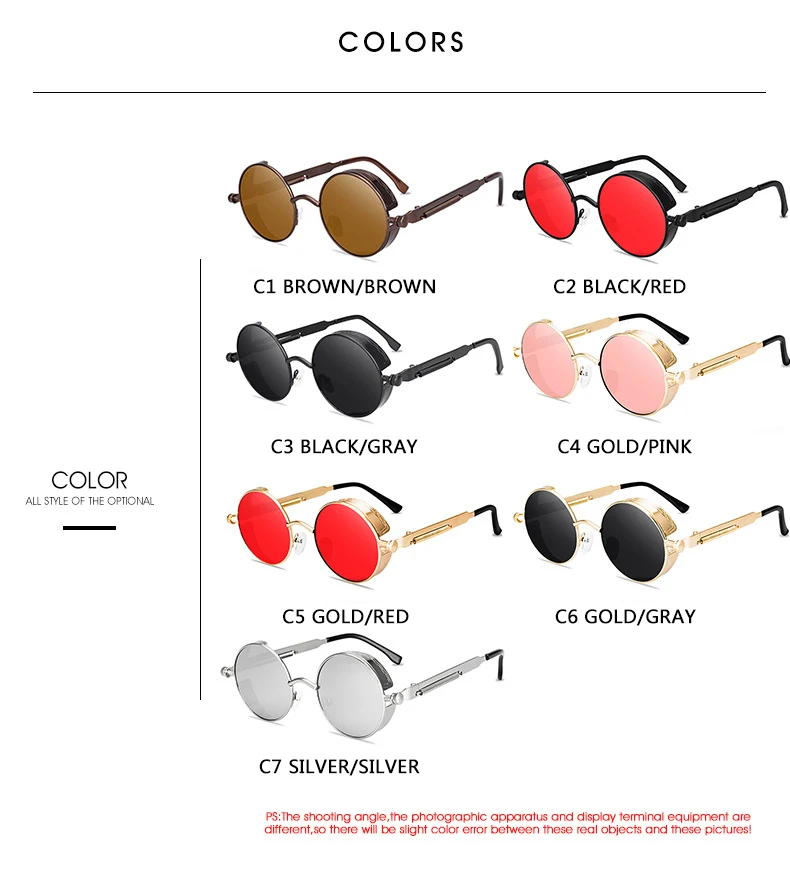 Top Trends: Classic Gothic Steampunk Style Round Sunglasses Men Women Brand Designer Retro Round Metal Frame Colorful Lens Sun Glasses Shoppable Styles - Image 6