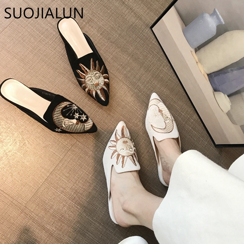 Top Trends: SUOJIALUN Women Slippers Pointed Toe Slip On Half Slippers Fashion Embroider Mules Autumn Outdoor Casual Ladies Sandals Slides Shoppable Styles