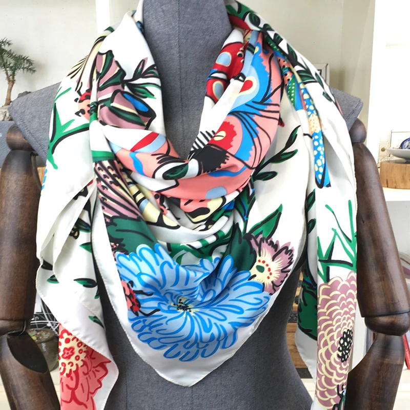 Top Trends: New 130* 130cm Luxury Brand Twill Silk Scarf Women Bandana Square Scarf Butterfly Print Scarf Women Fashion Cape Echarpe Shoppable Styles