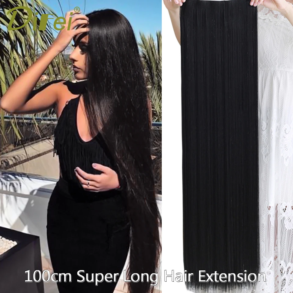 Top Trends: DIFEI Super Long Straight Hairpiece Invisible Natural Synthetic 5 Clip In One Pieces Hair Extension For Women Black Brown 38inch Shoppable Styles