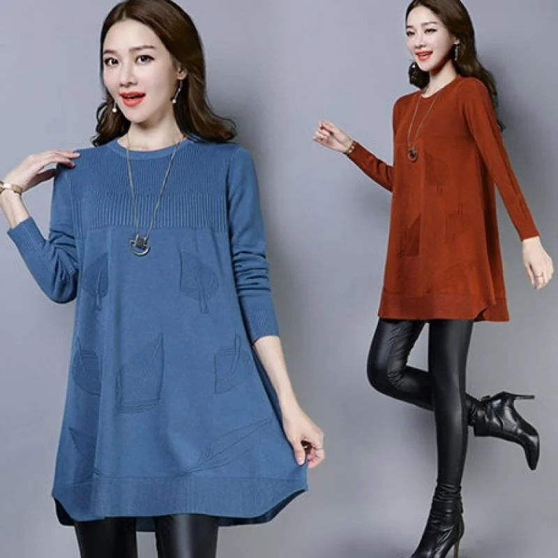 Top Trends: Fashion Knitted Sweater Women Femme Loose Warm Soft Jumper Dress Casual Pullover Tops Female O Neck Long Sleeve Clothes Shoppable Styles