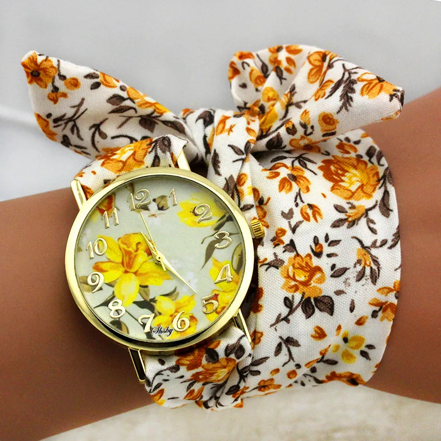 Top Trends: Shsby Design Ladies Flower Cloth Wrist Watch Gold Fashion Women Dress Watches High Quality Fabric Clock Sweet Girls Watch Shoppable Styles