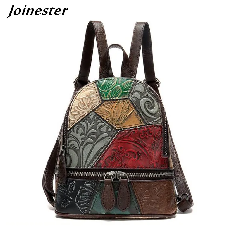 Top Trends: Women Patchwork Full Grain Leather Backpack Retro Style Small Daypack Casual College Travel Bag Girls Mini Schoolbag Shoppable Styles