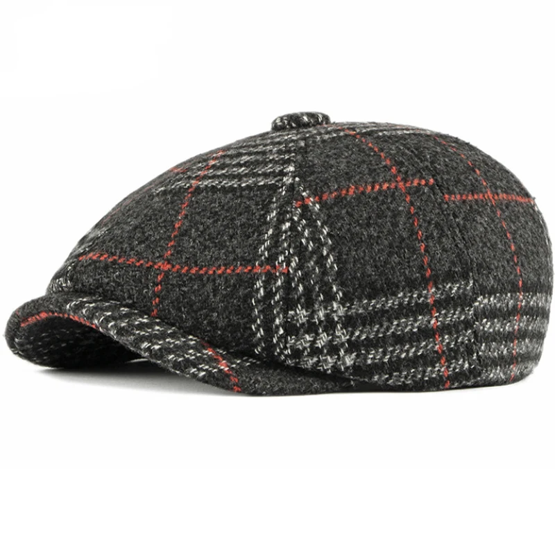 Top Trends: HT2700 Autumn Winter Wool Hat Flat Cap Retro Plaid Men Women Octagonal Newsboy Cap Plaid Artist Painter Hat Men Women Beret Cap Shoppable Styles