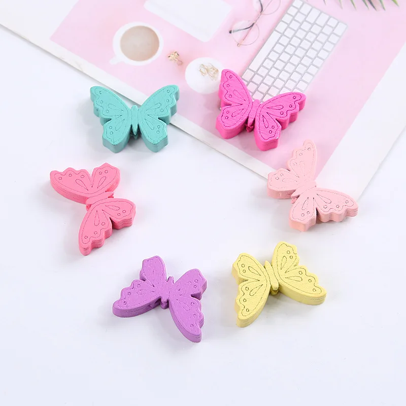 Top Trends: 50Pcs Color Butterfly Shape Wood Spacer Beads Wooden Beads Children DIY Handmade Beaded Material Loose Bead Baby Toy Accessories Shoppable Styles