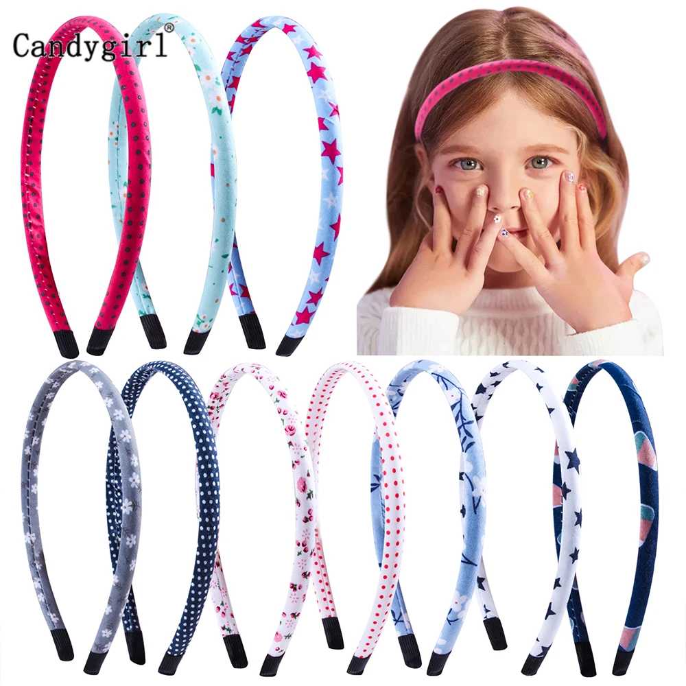 Top Trends: 6 / 9 / 10 / 12pcs Flower Printed Headband For Girls Satin Fabric Covered Hair Band Plastic Multicolor Headpieces Hair Accessories Shoppable Styles