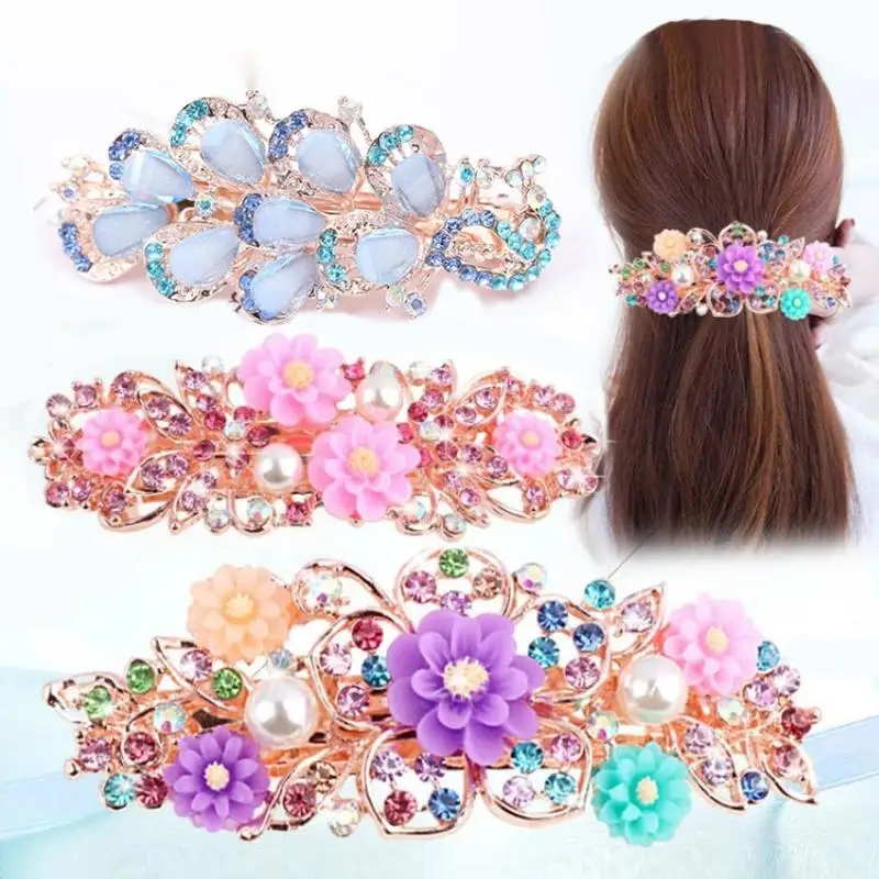 Top Trends: South Korea's New Rhinestone Flower Hollow Color Hairpin Luxury Crystal Peacock Spring Clip Ladies Pearl Headdress Shoppable Styles