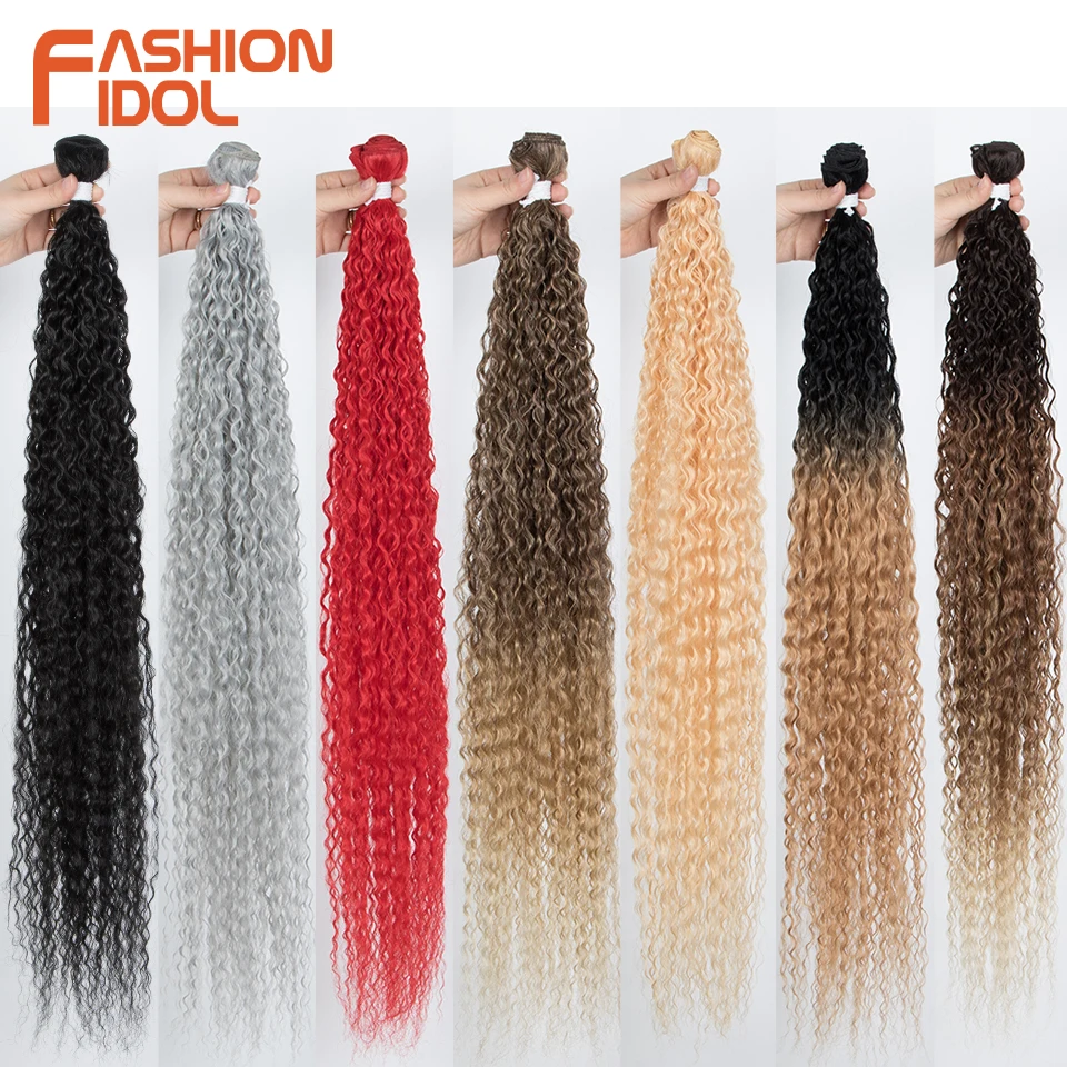 Top Trends: FASHION IDOL Kinky Curly Ponytail Hair Bundles 34 Inch 100g Soft Long Synthetic Hair Weave Ombre Brown Blonde Hair Extensions Shoppable Styles