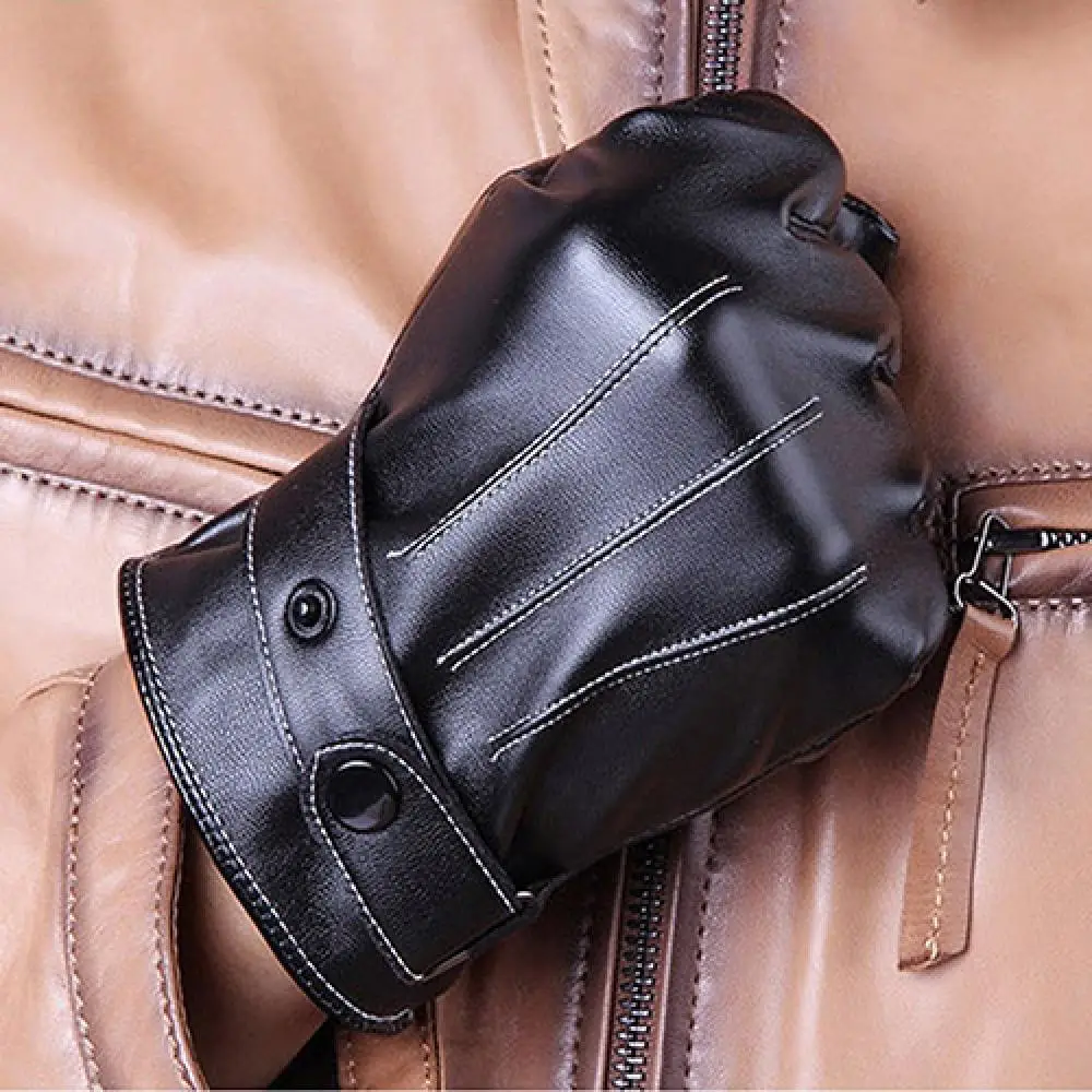 Top Trends: 2021 Faux Leather Gloves Men Fashion Winter Motorcycle Full Finger Touch Screen Warm Gloves Shoppable Styles