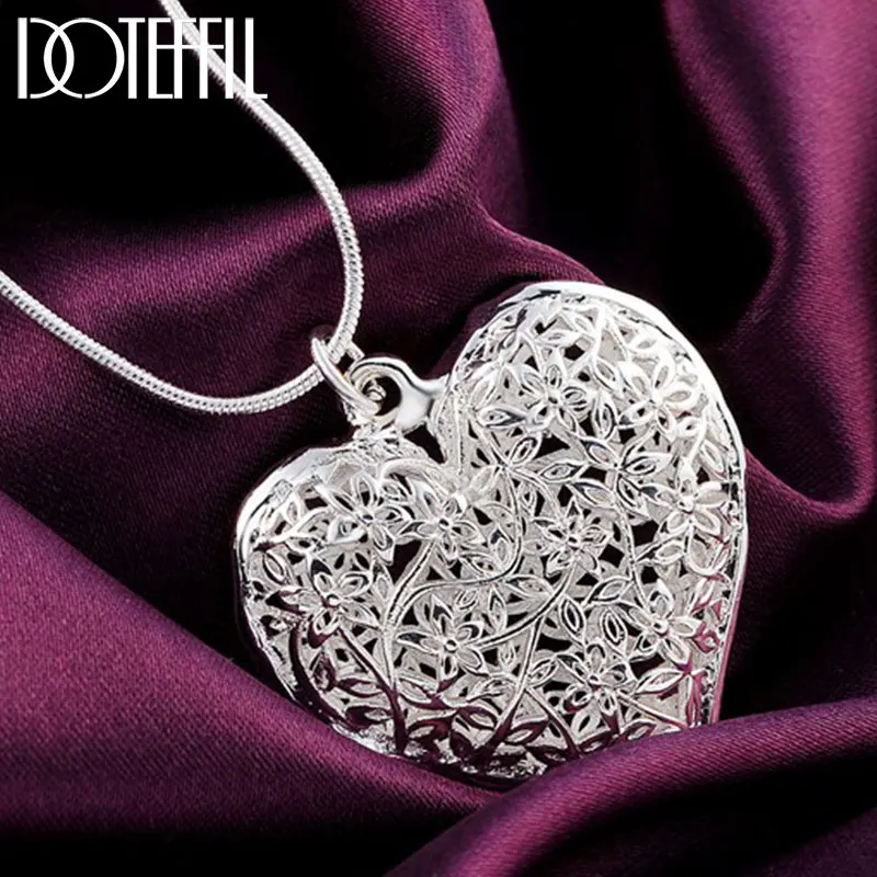 Top Trends: DOTEFFIL 925 Sterling Silver 18-30 Inch Carved Heart Pendant Snake Chain Necklace For Women Fashion Wedding Party Charm Jewelry Shoppable Styles