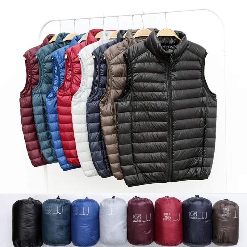 Top Trends: Winter Men Duck Down Vest Coat Ultralight Sleeveless Puffer Vest Jacket Fashion Stand Collar Windproof Duck Down Waistcoat Shoppable Styles