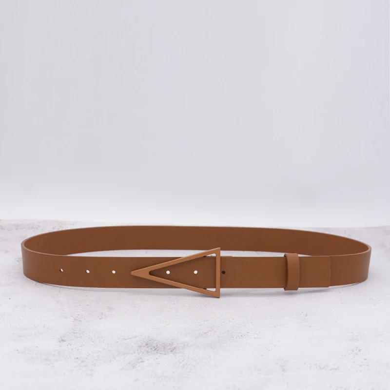 Top Trends: Fashion Color Triangle Buckle Shape Cowhide Belt Women&#039;s Leather Trouser Belt Light Brown Dress Decorative Soft Belt Shoppable Styles