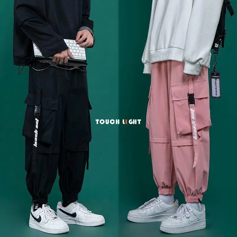 Top Trends: Black Cargo Pants Men&#039;s Fashion Loose Tappered Casual Pants Pink Hip Hop Sports Pants Japanese Streetwear Pants Cargo Sweatpants Shoppable Styles