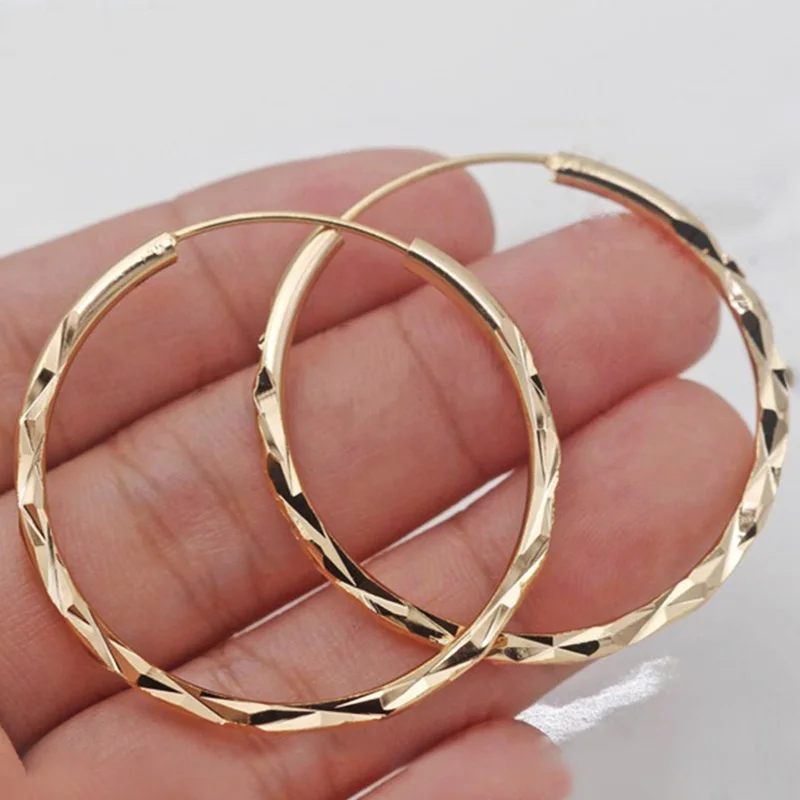 Top Trends: Huitan Classic Simple Hoop Earring For Women Gold Color Geometric Pattern Suit Various Occasions Metal Versatile Female Jewelry Shoppable Styles