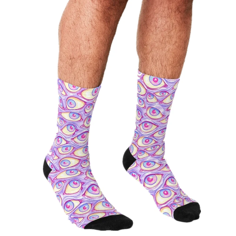 Top Trends: 2021 Personality Wall Of Eyes In Purple Socks Printed Trend Happy Hip Hop Men Socks Novelty Skateboard Crew Casual Crazy Socks Shoppable Styles