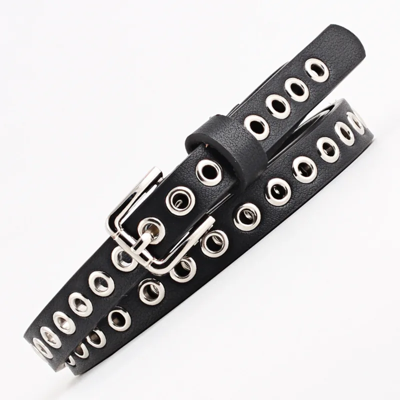 Top Trends: Women Belt Punk Cool Metal Buckle Adjustable Double Eyelet Grommet Leather Fashion Waistband For Jeans Dress Waist Belt Shoppable Styles