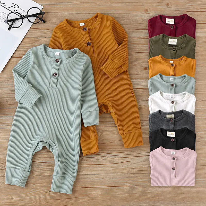 Top Trends: Summer Unisex Newborn Baby Clothes Solid Color Baby Rompers Cotton Knitted Long Sleeve Toddler Jumpsuit Infant Clothing 3-18M Shoppable Styles