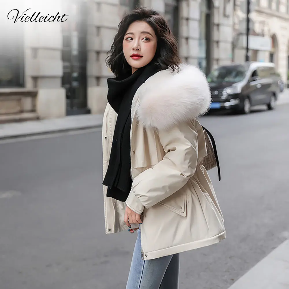 Top Trends: Vielleicht Warm Thicken Winter Women Jacket Solid Loose Fur Collar Hooded Cotton Padded Coat For Ladies Casual Wool Liner Parkas Shoppable Styles