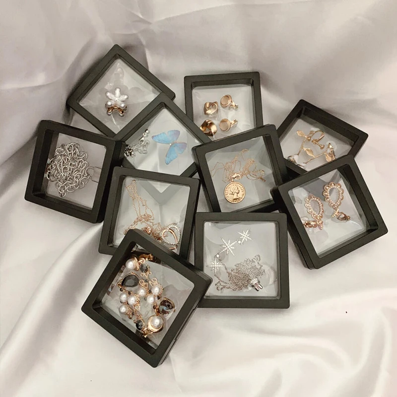 Top Trends: 10pcs / lot Transparent Jewelry Display Box Case Ring Necklace Bracelet Organized 3D Floating Square Frame Storage Collection Shoppable Styles