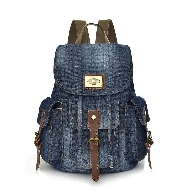 Top Trends: Large Capacity Canvas Backpack Denim School Backpack For Teen Girls Boys Vintage Jeans Satchel For College Student Slim Daypack Shoppable Styles