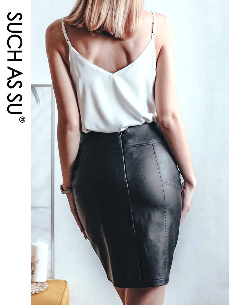 Top Trends: SUCH AS SU New Fashion 2022 PU Leather Women Black High Waist Occupation Work Pencil Skirt S-5XL Size Y2K Skirt Black Skirt Shoppable Styles