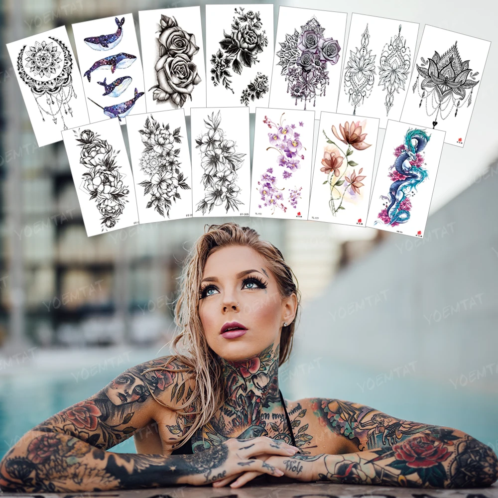 Top Trends: Sexy Flower Waterproof Temporary Tattoo Sticker Rose Butterfly Snake Flash Tatto Woman Arm Body Art Fake Tatoo Man Child Kids Shoppable Styles