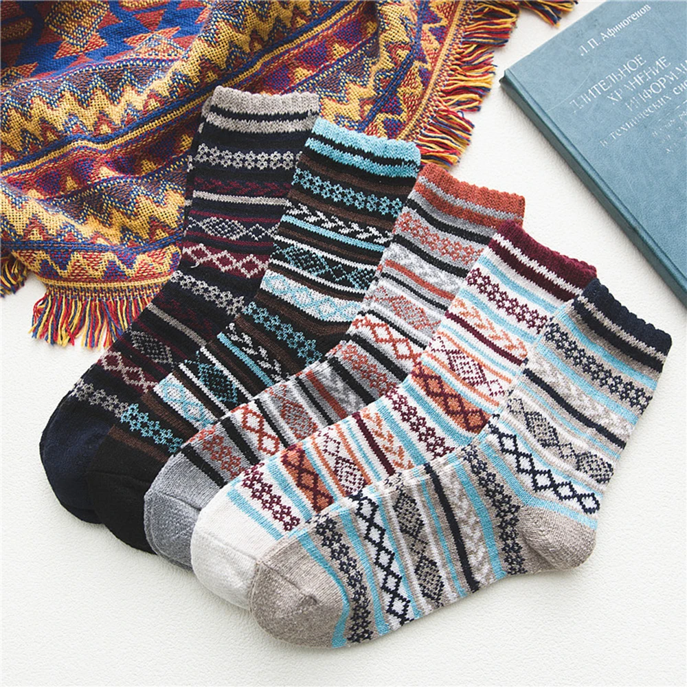 Top Trends: 5 Pairs Retro Womens Mens Winter Thermal Socks Warm Soft Wool Thick Nordic Sock Retro Comfortable Male Socken Hot Sale Dropship Shoppable Styles