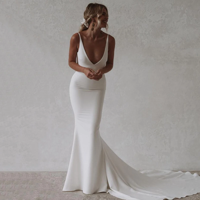 Top Trends: Eightree Mermaid Beach Wedding Dresses Sexy Deep V-neck Backless Bride Dress Long Boho White Fashion Wedding Gowns Custom Made Shoppable Styles