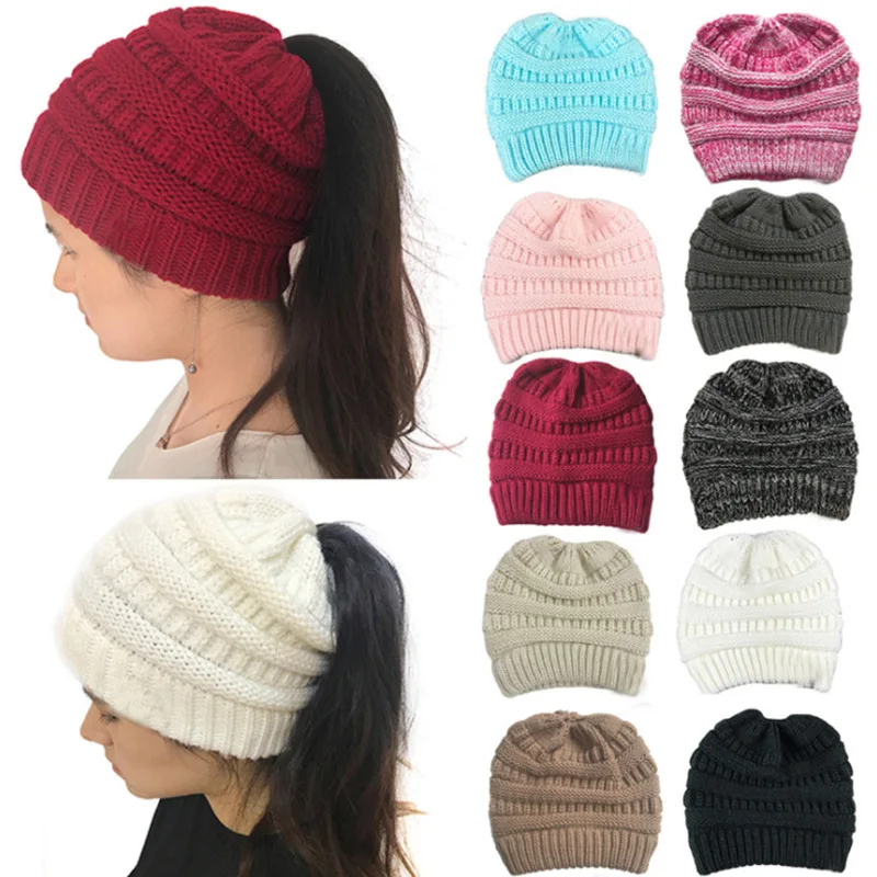 Top Trends: Horsetail Hat Winter Warm Cap Foldable High Quality Ponytail Cap Women Knitted Stretch Crochet Hat Hair Accessories Beanies Shoppable Styles