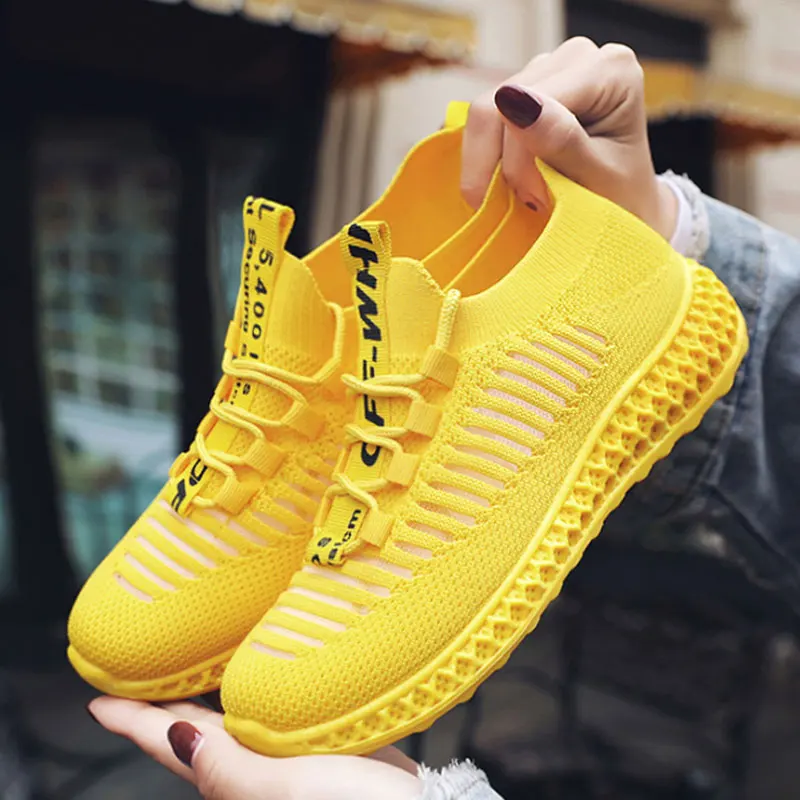 Top Trends: Casual Sneakers For Women Mesh Platform Breathable White Sport Sneaker Ladies Trainers Female Sock Sneakers Yellow Female Shoes Shoppable Styles