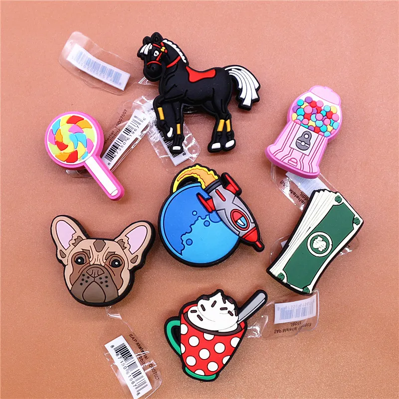 Top Trends: 1pcs Novely PVC Shoe Charms Accessories Banknote Candy Horse Bulldog Shoe Buckle Decorations Fit Kids X-mas Party Gifts U255 Shoppable Styles - Image 2