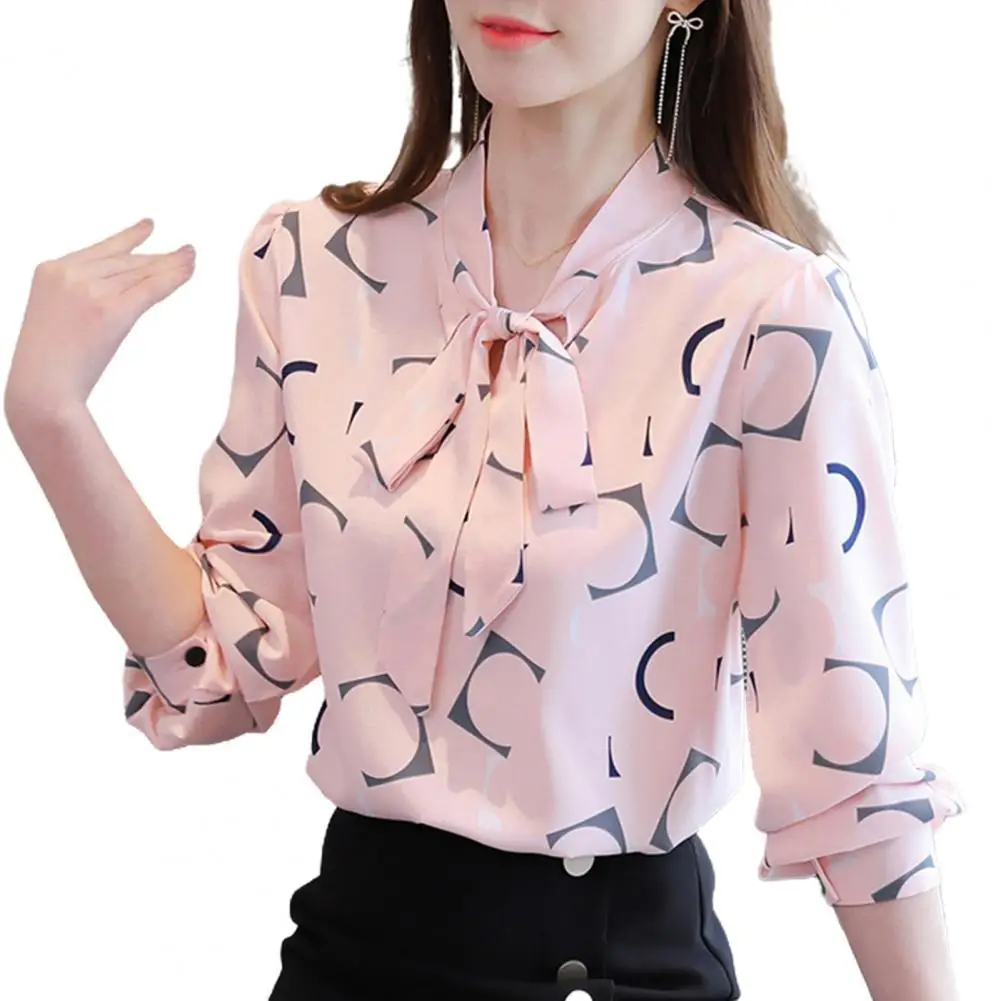 Top Trends: Women Digital Print Long Sleeve Blouse Top Buttons Cuff Necktie Bowknot Pullover Shoppable Styles