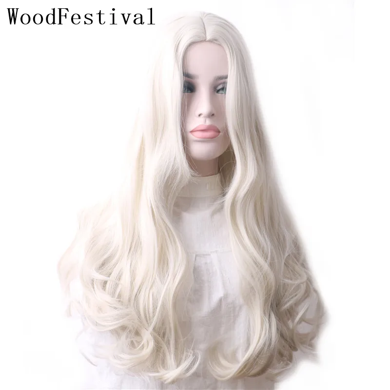 Top Trends: WoodFestival Wavy Synthetic Hair Wig Cosplay Long Wigs For Women Blonde Pink Red Purple Black Green Blue Grey Dark Brown Colored Shoppable Styles