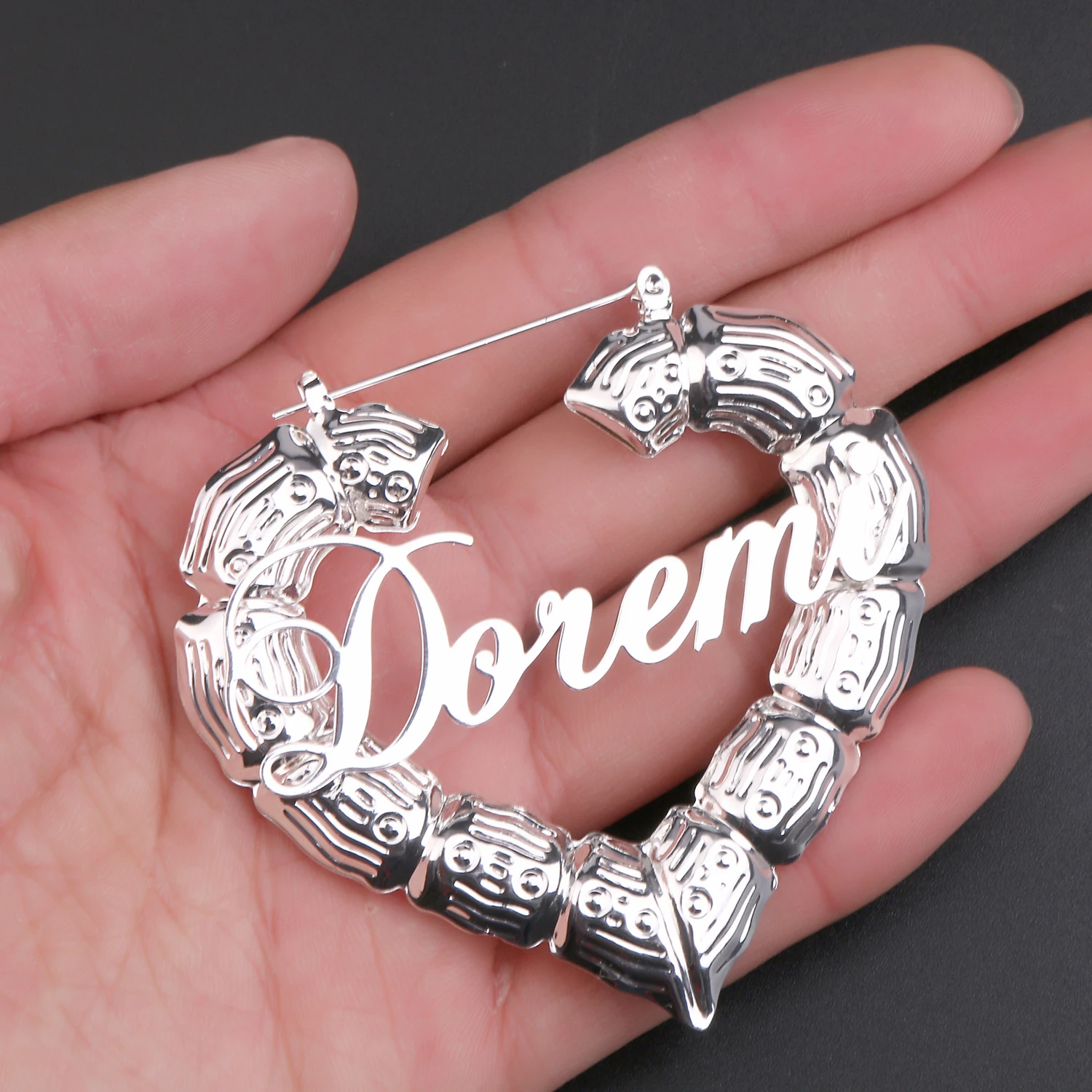 Top Trends: DOREMI 30-90mm Stainless Bamboo Custom Heart Shape Earrings Customize Name Earrings Bamboo Style Custom Hoop Earrings Numbers Shoppable Styles - Image 2