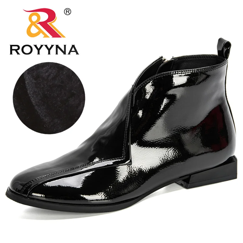 Top Trends: ROYYNA New Designers Patent Leather Ankle Boots Women Winter Shoes Ladies Short Plush High Top Footwear Woman Botas Mujer Shoppable Styles