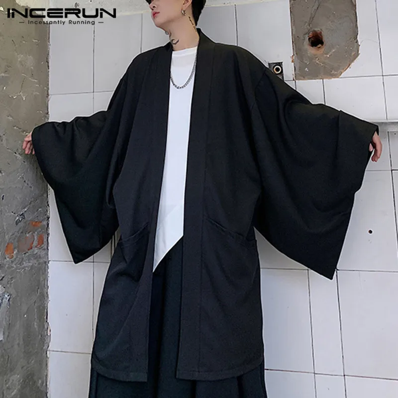 Top Trends: Men Cardigan Open Stitch Loose Long Sleeve Streetwear Trench 2023 Chic Vintage Punk Solid Long Coats Mens Cloak Cape INCERUN 5XL Shoppable Styles