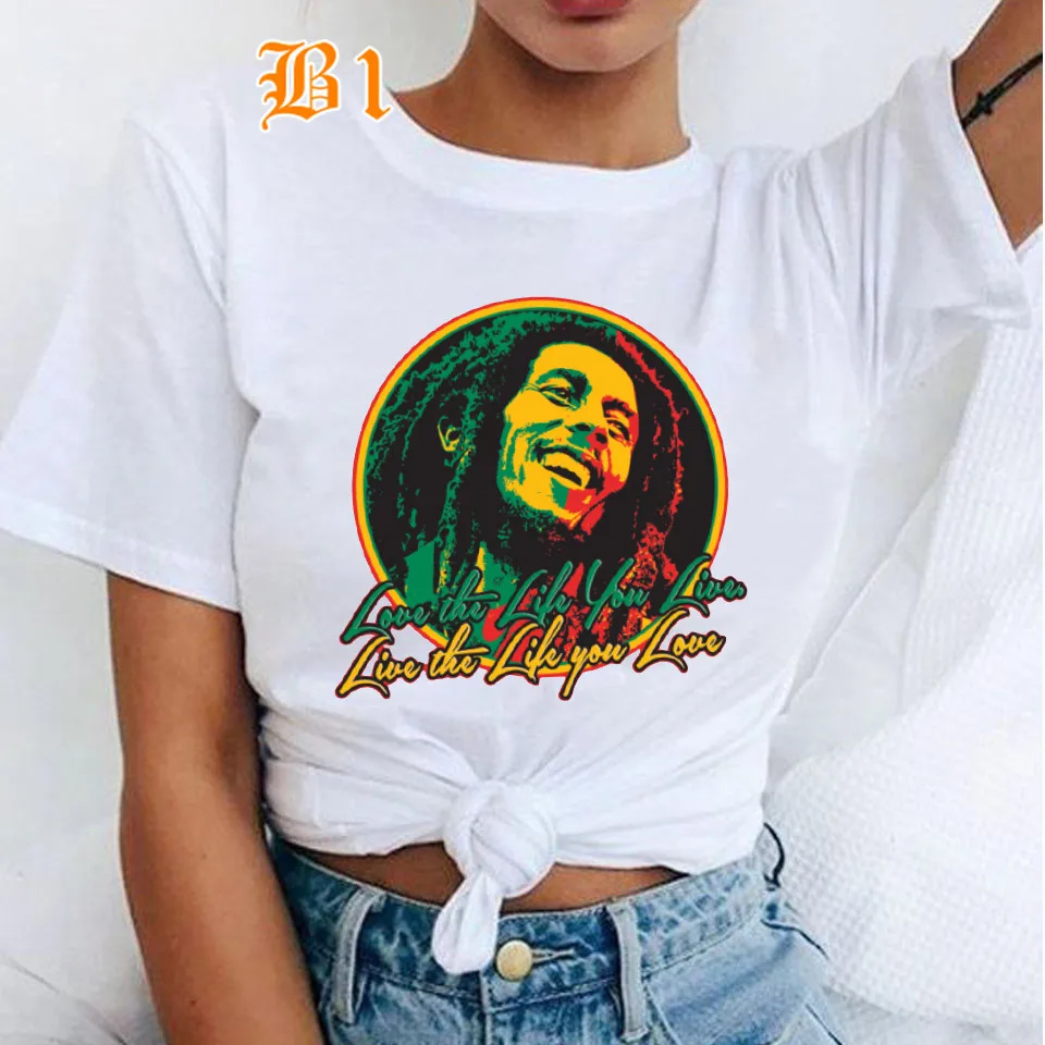 Top Trends: Tops Women Bob Marley Fashion T-Shirts Printed Casual Round Neck Graphic Short Sleeve T-shirts Summer Tops Harajuku Shirt Shoppable Styles