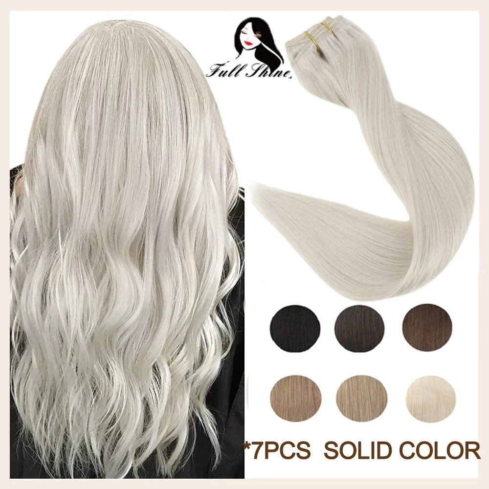 Top Trends: Full Shine Clip In Human Hair Extensions 7 Pcs 100g Pure Blonde Color Hairpins On Double Weft Machine Remy Human Hair For Woman Shoppable Styles